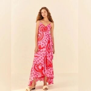 FARM RIO Pink and Red Octopus Maxi Dress
